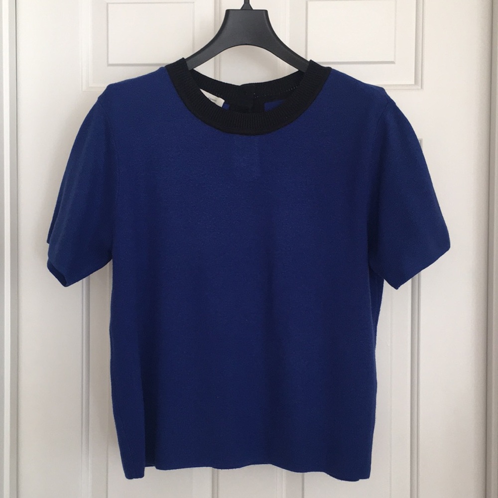 CHAUS Top Size M Royal Blue Short Sleeves Back Buttons